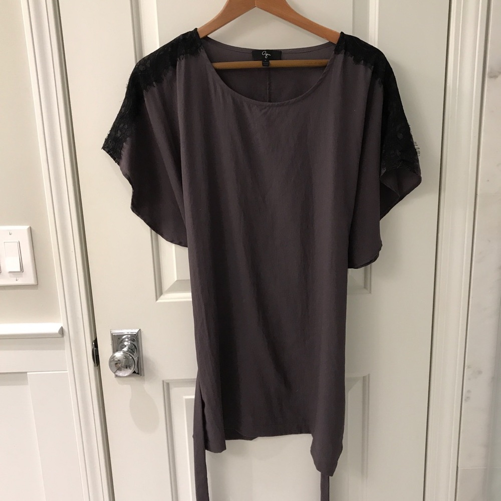 Aqua gray dress with lace shoulders. Size Small